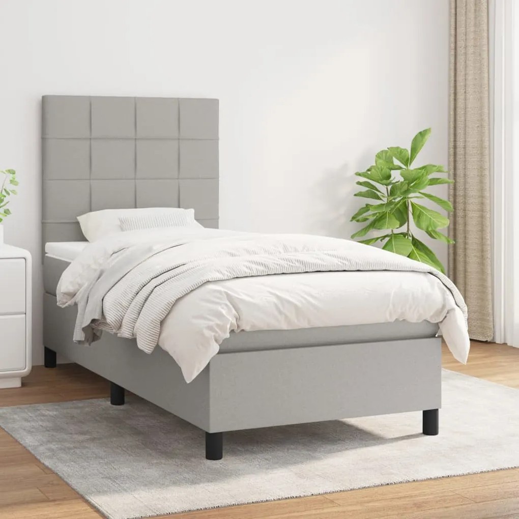 vidaXL Κρεβάτι Boxspring με Στρώμα Ανοιχτό Γκρι 90x200 εκ. Υφασμάτινο