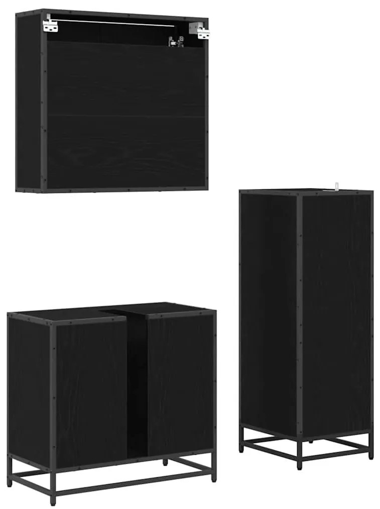 vidaXL Σετ Επίπλων Μπάνιου με ράφι 3 pcs Μαύρη Οξυά Επεξεργασμένο ξύλο