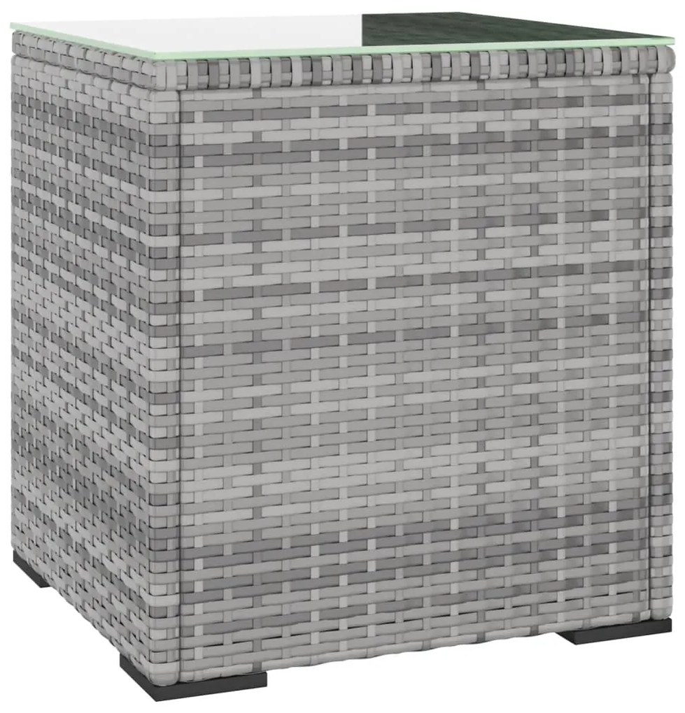 vidaXL Βοηθητικό Τραπεζάκι Γκρι 40x37x40,5εκ Συνθ Ρατάν/ Ψημένο Γυαλί