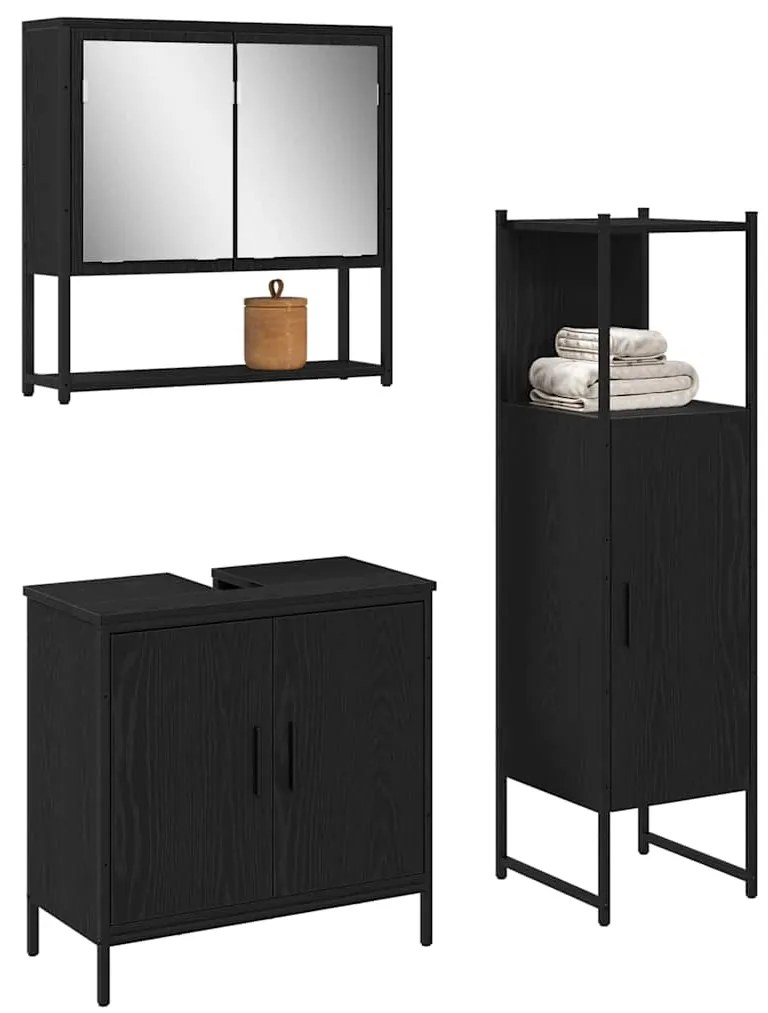 vidaXL Σετ Επίπλων Μπάνιου με πόρτα 3 pcs Μαύρο 33 x 33 x 102.5 εκ