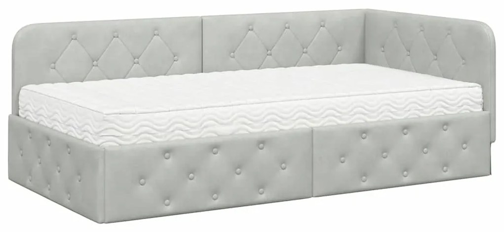 vidaXL Κρεβάτι Γωνίας με στρώμα Ανοιχτό γκρι 90 x 190 cm Βελούδο