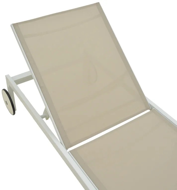 Ξαπλώστρα Mailo pakoworld λευκό αλουμίνιο και textilene σε μπεζ απόχρωση 71x206x30εκ