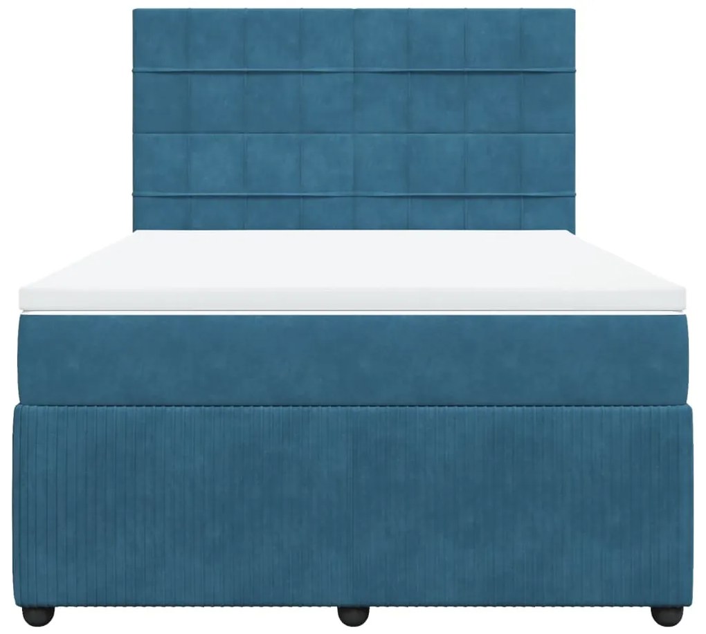 vidaXL Κρεβάτι Boxspring με Στρώμα Μπλε 140x200 εκ. Βελούδινο