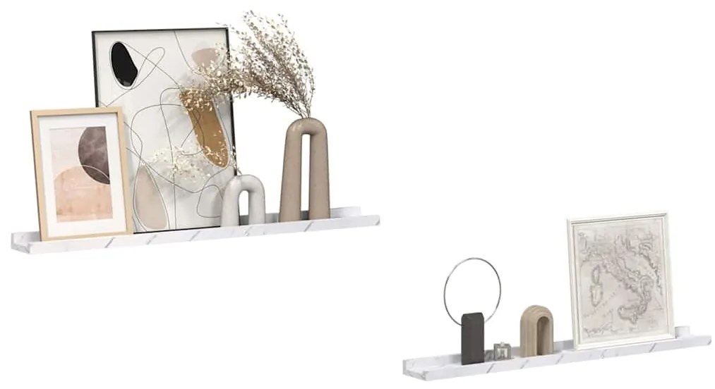 vidaXL Ράφι Τοίχου με ράφι Επιτοίχιο 2 pcs Λευκό Μάρμαρο 80 x 9 x 3 cm