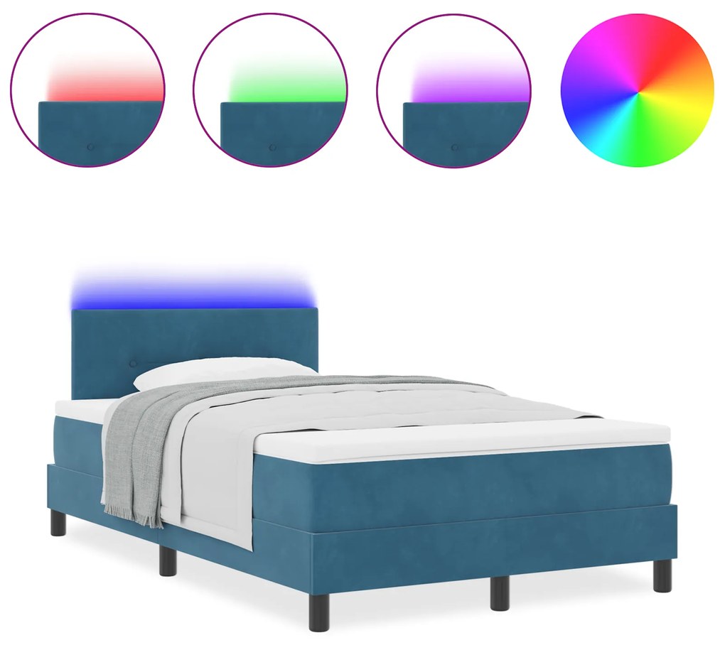 vidaXL Κρεβάτι με Στρώμα & LED Σκούρο Μπλε 120x190 εκ. Βελούδο