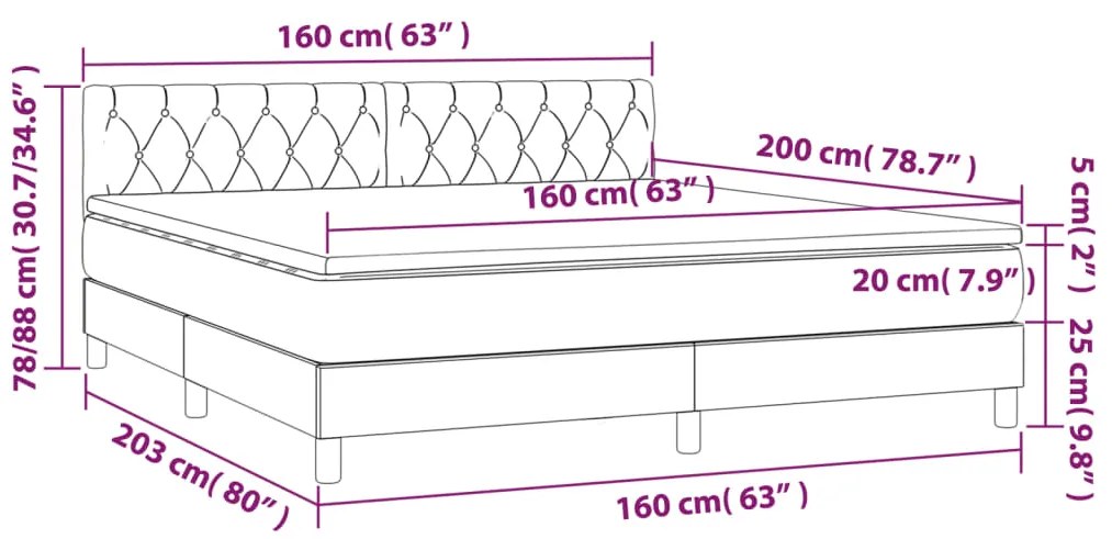 vidaXL Κρεβάτι Boxspring με Στρώμα Μαύρο 160x200 εκ. Υφασμάτινο