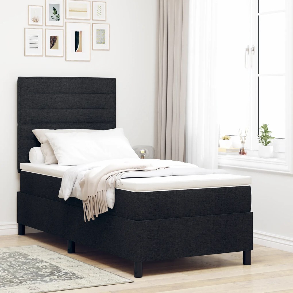 vidaXL Κρεβάτι Box Spring με Ματράζ Μαύρο 100x200 cm Ύφασμα