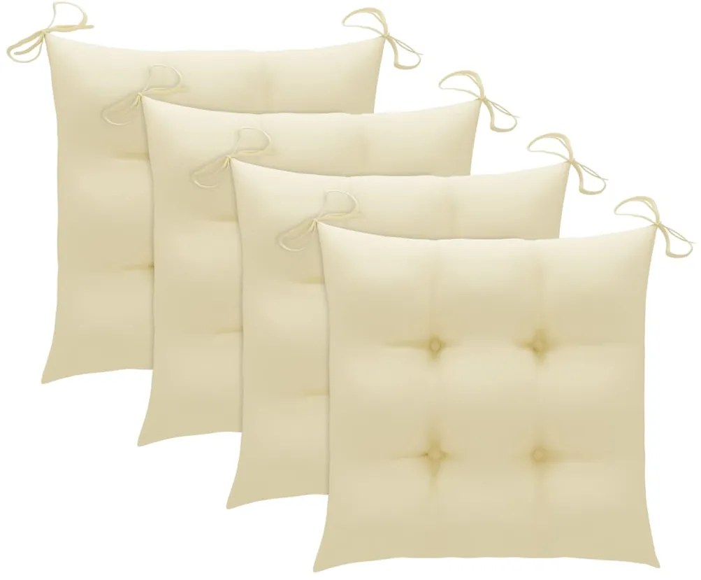 vidaXL Καρέκλες Κήπου 4 τεμ. Μασίφ Ξύλο Teak με Λευκά Κρεμ Μαξιλάρια