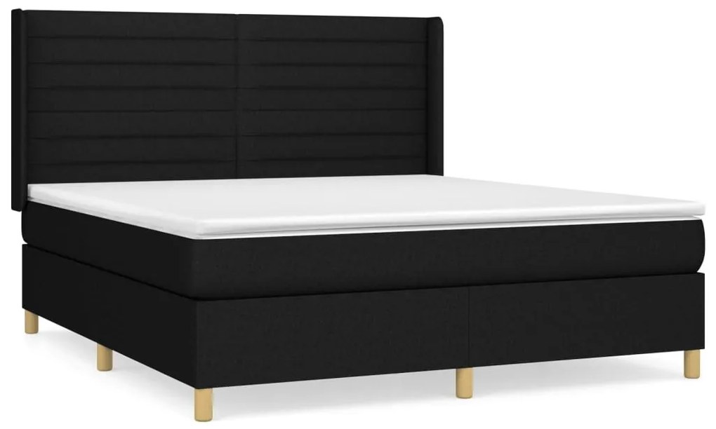 Κρεβάτι Boxspring με Στρώμα Μαύρο 180x200 εκ. Υφασμάτινο - Μαύρο