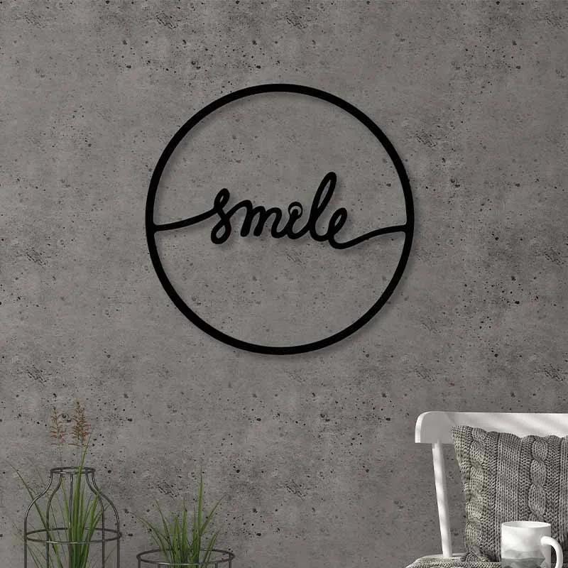 Διακοσμητικό τοίχου Smile  μεταλλικό χρώμα μαύρο 45x2x45εκ. - 0214237