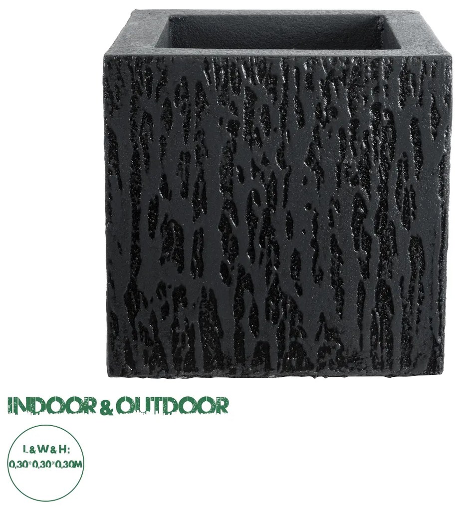 20767 GloboStar®  Artificial Garden CATALONIA 20767 Επιδαπέδιο Πολυεστερικό Τσιμεντένιο Κασπώ Γλάστρα - Flower Pot Μαύρο Μ30 x Π30 x Υ30cm