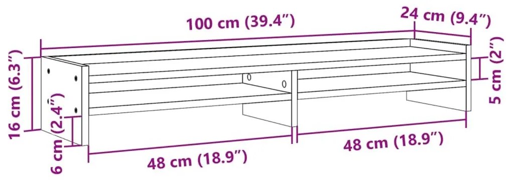 Βάση Οθόνης Όψη Παλαιού Ξύλου 100x24x16 εκ. από Επεξ. Ξύλο - Καφέ