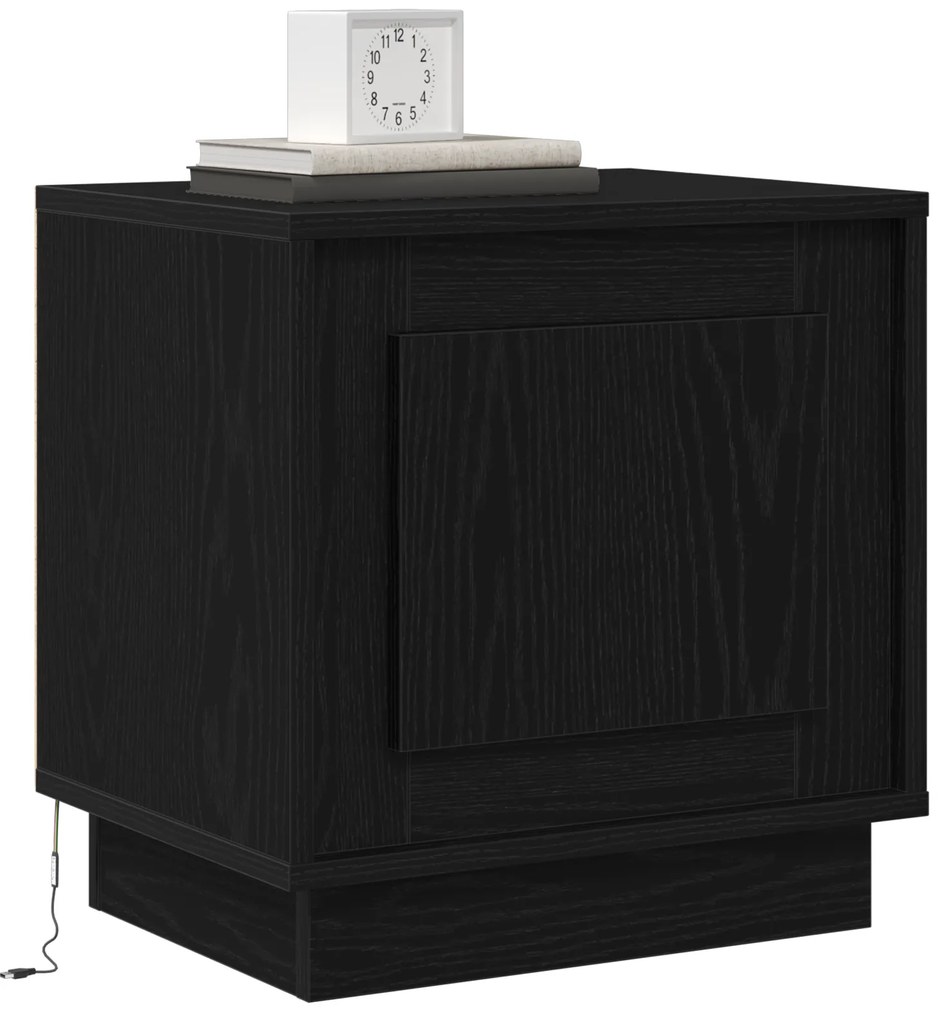 vidaXL Κομοδίνο με LED Φώτα Μαύρη Δρυς 44x34,5x45 εκ.