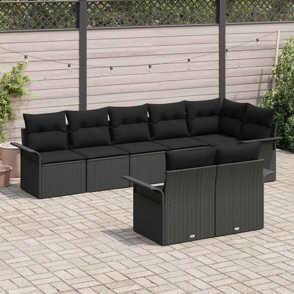 vidaXL Σετ Καναπέ Κήπου με μαξιλάρι 8 pcs Μαύρο Πολυ ράταν