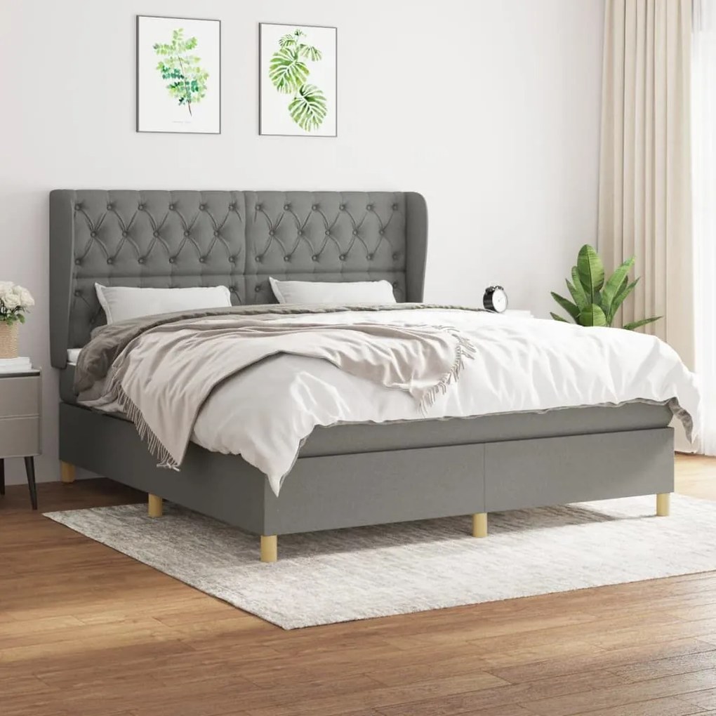 Κρεβάτι Boxspring με Στρώμα Σκούρο Γκρι 160x200 εκ Υφασμάτινο - Γκρι