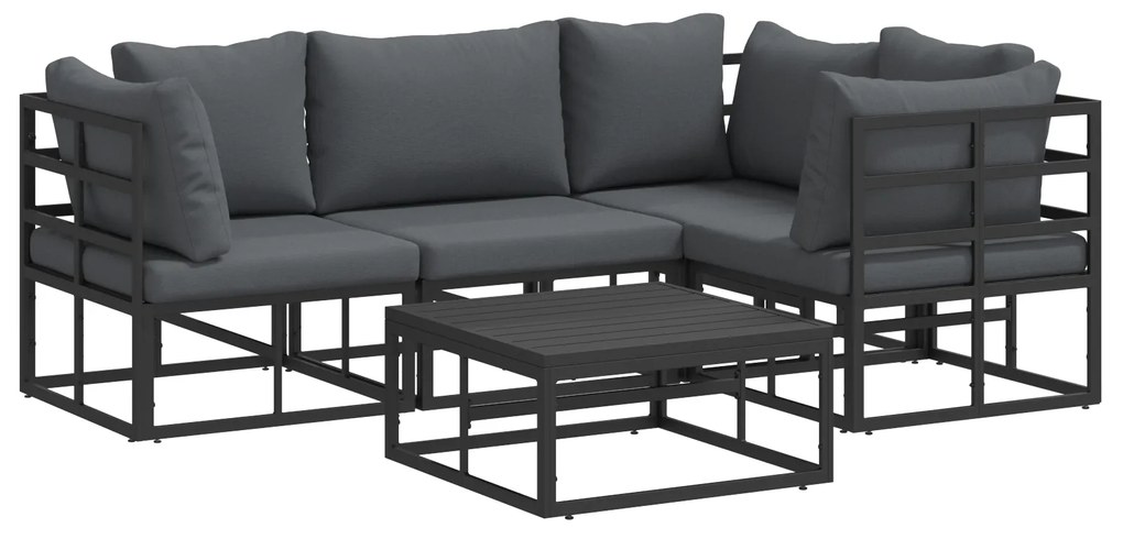 vidaXL Σετ Καναπέ Κήπου με μαξιλάρι 5 pcs Μαύρο Αλουμίνιο