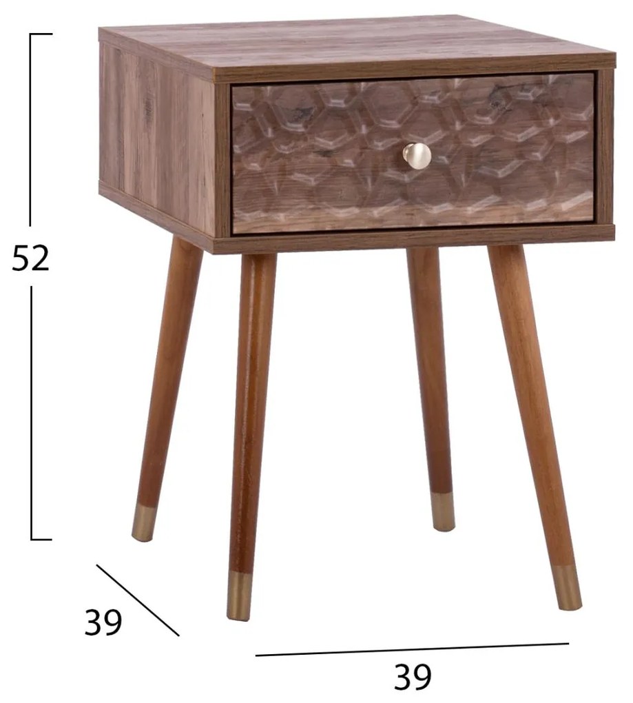Τραπεζάκι σαλονιού - Βοηθητικό SHANICE με Ανάγλυφη Υφή Καρυδί 39x39x52Υ εκ. 39x39x52 εκ.