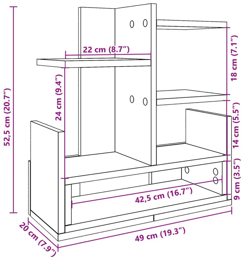 Έπιπλο Οργάνωσης Γραφείου Γκρι Σκυρ. 49x20x52,5 εκ Επεξ. Ξύλο