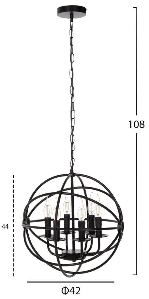 ΦΩΤΙΣΤΙΚΟ ΟΡΟΦΗΣ ΚΡΕΜΑΣΤΟ  ΜΑΥΡΗ ΜΕΤΑΛΛΙΚΗ ΣΦΑΙΡΑ 6-ΦΩΤΟ Φ42x108Υεκ. 42x42x108 εκ.