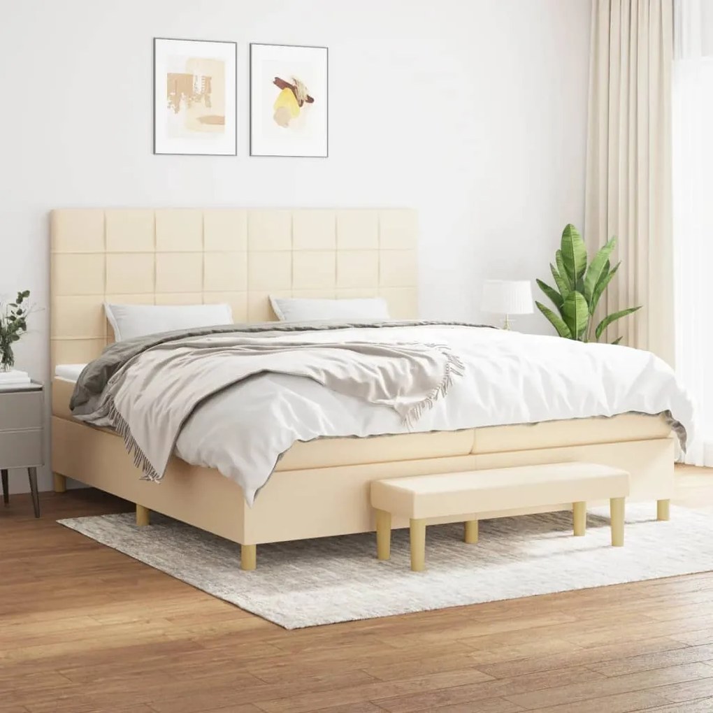 vidaXL Κρεβάτι Boxspring με Στρώμα Κρεμ 200x200 εκ. Υφασμάτινο