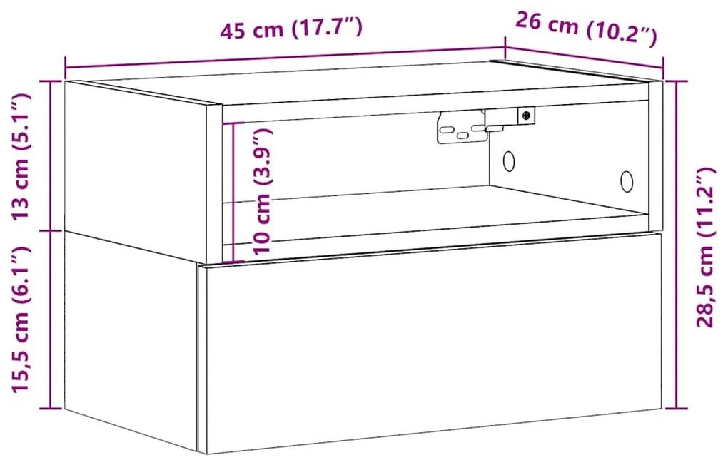 Κομοδίνο Επιτοίχιο Γκρι Σκυροδέματος 45x26x28,5 εκ. - Γκρι