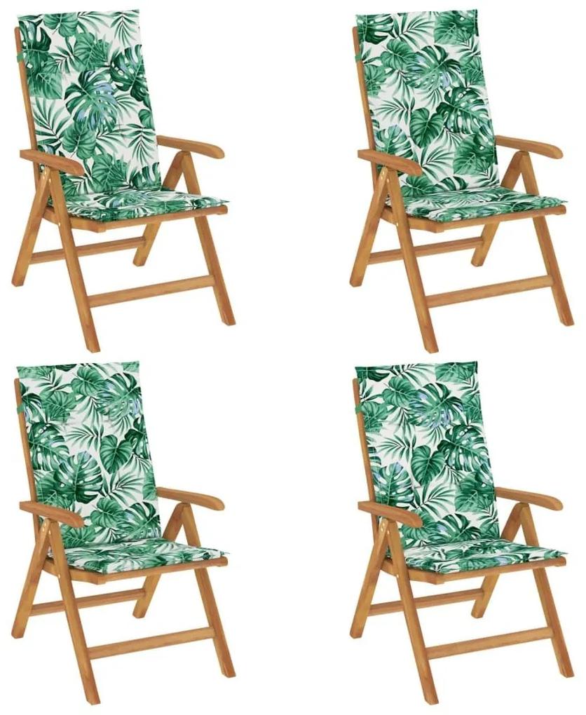Καρέκλες Κήπου Ανακλινόμενες 4 τεμ. Μασίφ Ξύλο Teak &amp; Μαξιλάρια - Καφέ