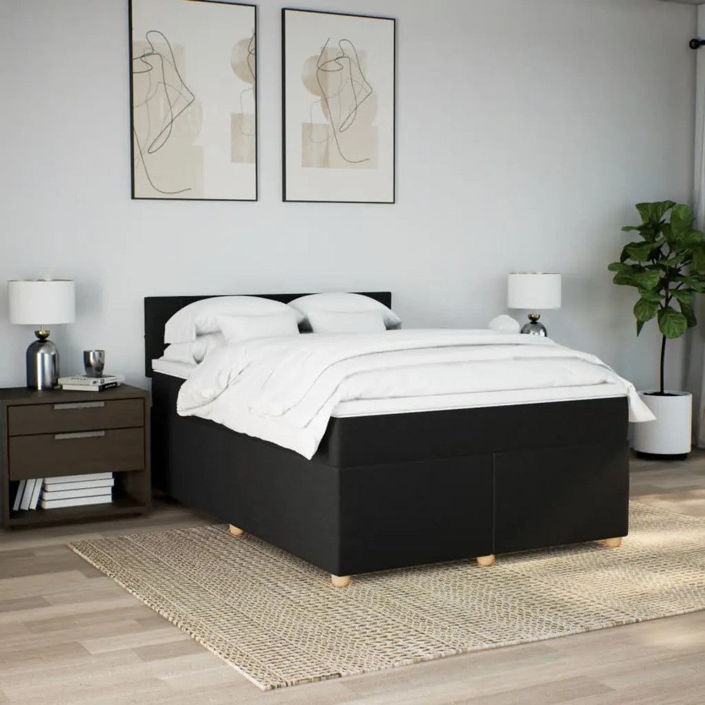 vidaXL Κρεβάτι Boxspring με Στρώμα Μαύρο 160x200 εκ. Υφασμάτινο