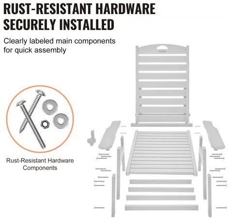 VEVOR Chaise Lounge Chair, 181 kg Weight Capacity, 6 Positions Adjustable Patio Lounge Chair, Outdoor HDPE Lounge Chair with Backrest & Cup Holder, for Pool Poolside Deck Backyard Lawn, White
