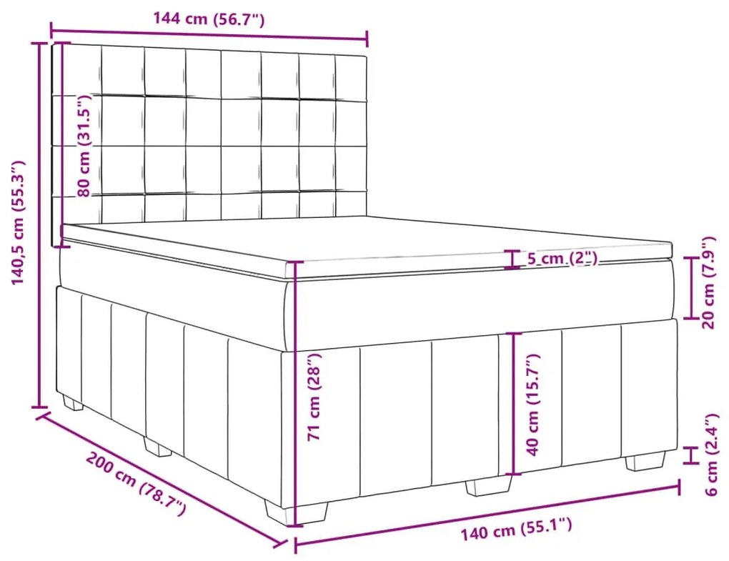 Κρεβάτι Boxspring με Στρώμα Ανοιχτό Γκρι 140x200 εκ. Υφασμάτινο - Γκρι