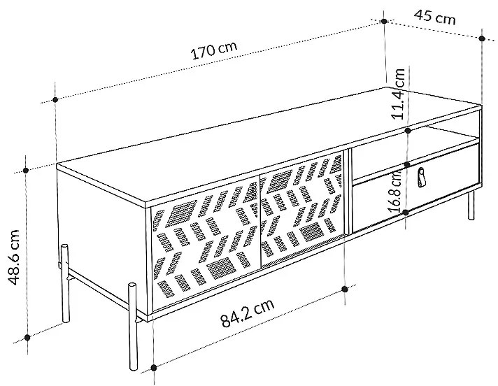 ΕΠΙΠΛΟ ΤΗΛΕΟΡΑΣΗΣ DIONYSOS MEGAPAP ΧΡΩΜΑ ΓΚΡΙ ΡΕΤΡΟ 170X45X48,6ΕΚ.