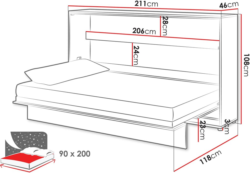 Κρεβάτι τοίχου Concept BC slash-90 x 200-Leuko