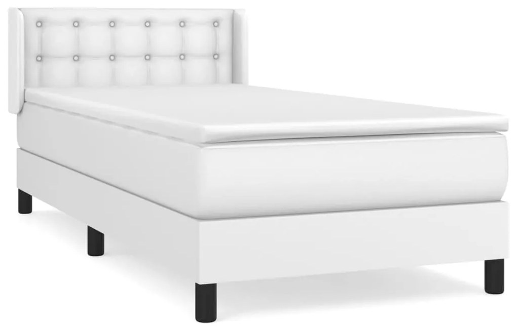 Κρεβάτι Boxspring με Στρώμα Λευκό 90x200εκ. από Συνθετικό Δέρμα - Λευκό