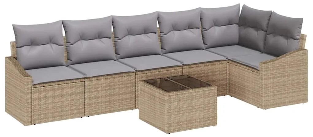 vidaXL Σετ Καναπέ Κήπου 7 pcs Μπεζ Πολυ ράταν