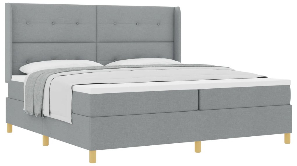 vidaXL Κρεβάτι Box Spring με Στρώμα Ανοιχτό Γκρι 200x200 εκ. Ύφασμα
