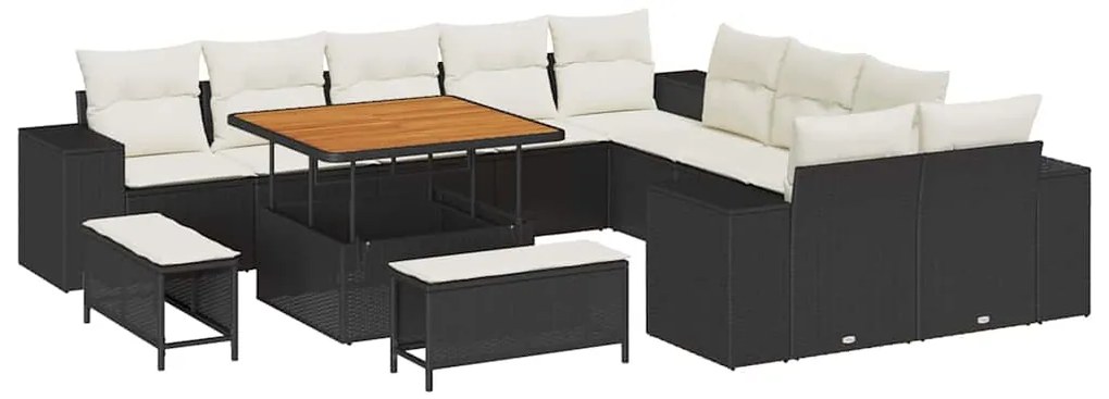 vidaXL Σετ Καναπέ Κήπου Ρυθμιζόμενο ύψος 13 pcs Μαύρο συνθετικό ρατάν