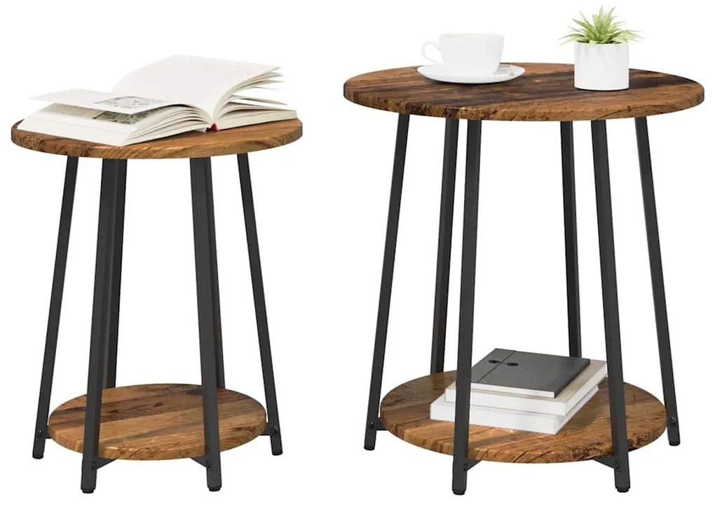 vidaXL Σετ βοηθητικά τραπεζάκια με ράφι 2 pcs Παλιό ξύλο και μαύρο