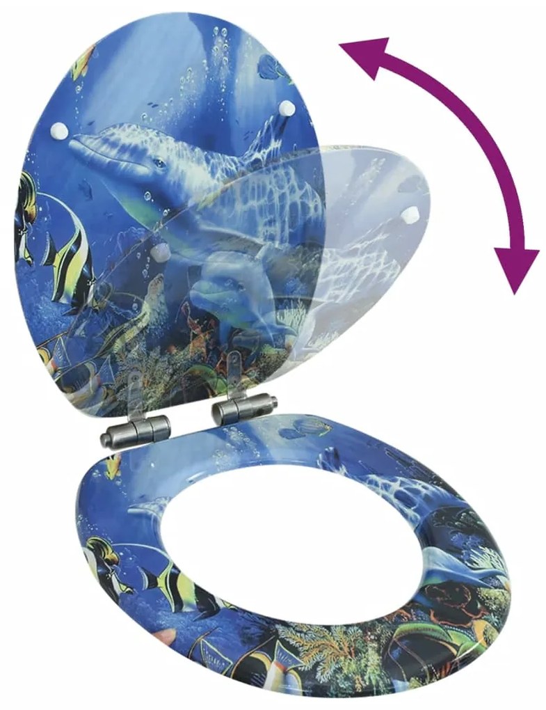 vidaXL Κάλυμμα Λεκάνης με Καπάκι Soft Close Σχέδιο Δελφίνια από MDF