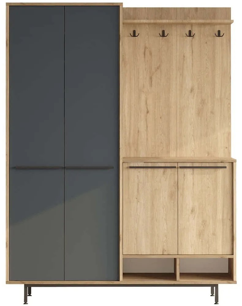 Έπιπλο Εισόδου Os 956LCS2834 147,4x35,5x195,6cm Oak-Anthracite Μοριοσανίδα, Μελαμίνη