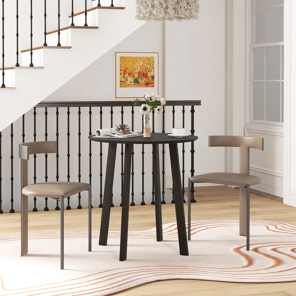 Τραπέζι τραπεζαρίας για 2 άτομα, λευκή επιφάνεια, μεταλλικά πόδια με τάπες, Ø72 x 75Υ cm, μαύρο χρώμα