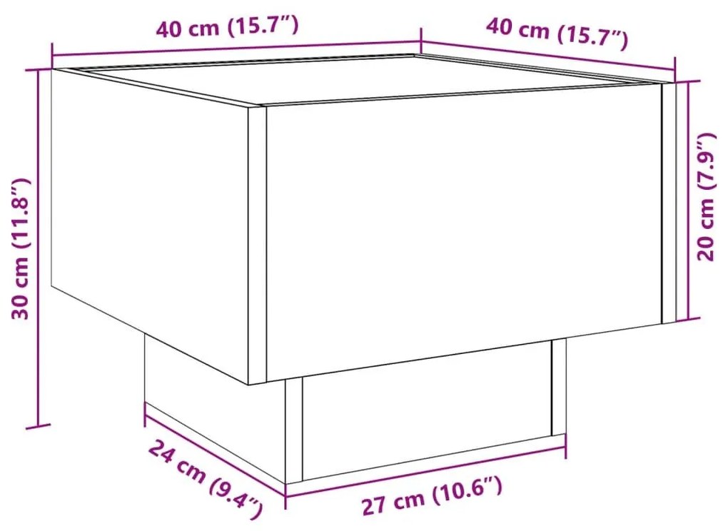 Τραπέζι Βοηθητικό με LED Δρυς 40x40x30 εκ. Επεξεργασμένο Ξύλο - Καφέ