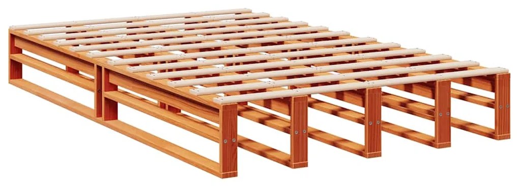 Κρεβάτι Βιβλιοθήκη Χωρίς Στρώμα 120x190 εκ Μασίφ Ξύλο Πεύκου - Καφέ