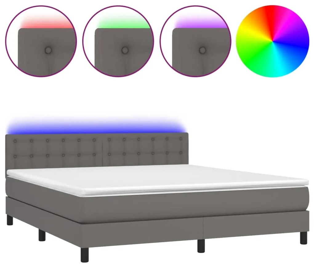 vidaXL Κρεβάτι Boxspring με Στρώμα &amp; LED Γκρι 180x200 εκ. Συνθ. Δέρμα