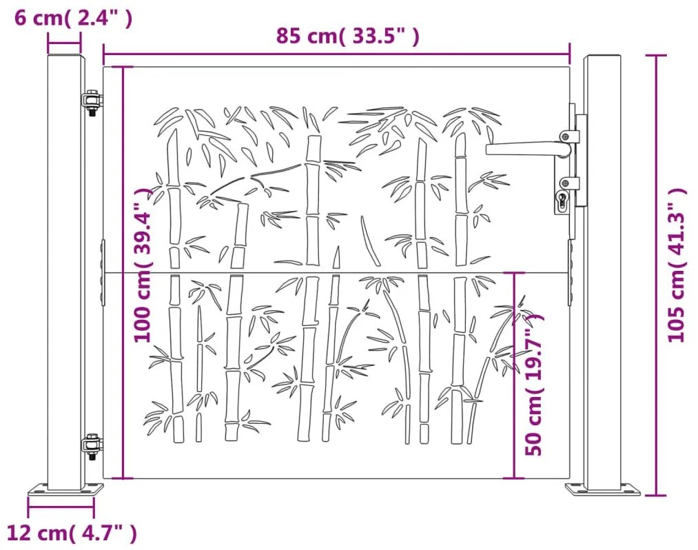 Πύλη Κήπου με Σχέδιο Μπαμπού 105 x 105 εκ. από Ατσάλι Corten - Καφέ