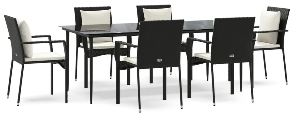 vidaXL Σετ Τραπεζαρίας Κήπου 7 Τεμ. Μαύρο Συνθετικό Ρατάν με Μαξιλάρια