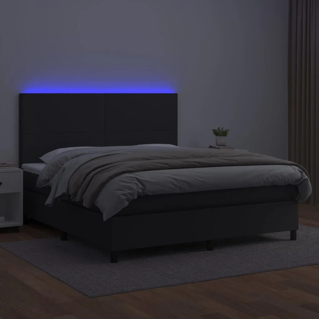 vidaXL Κρεβάτι Boxspring με Στρώμα &amp; LED Μαύρο 180x200 εκ. Συνθ. Δέρμα