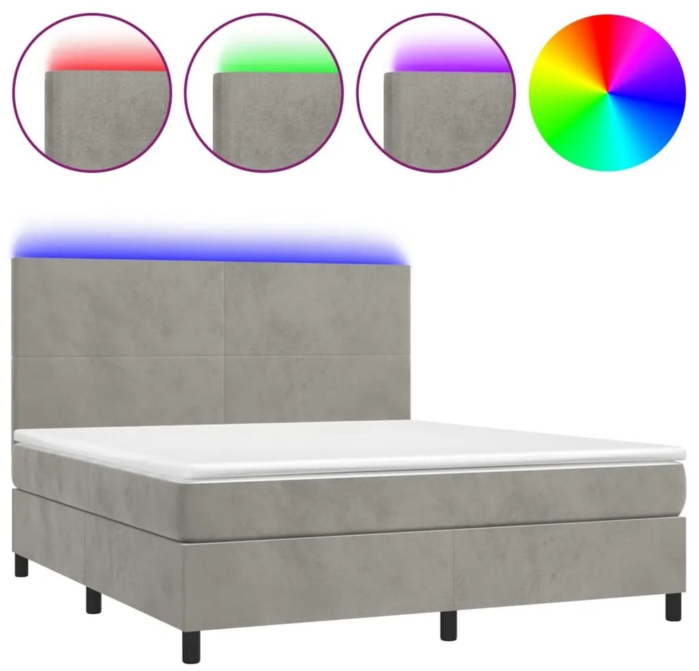 vidaXL Κρεβάτι Boxspring με Στρώμα &amp; LED Αν.Γκρι 180x200 εκ. Βελούδινο