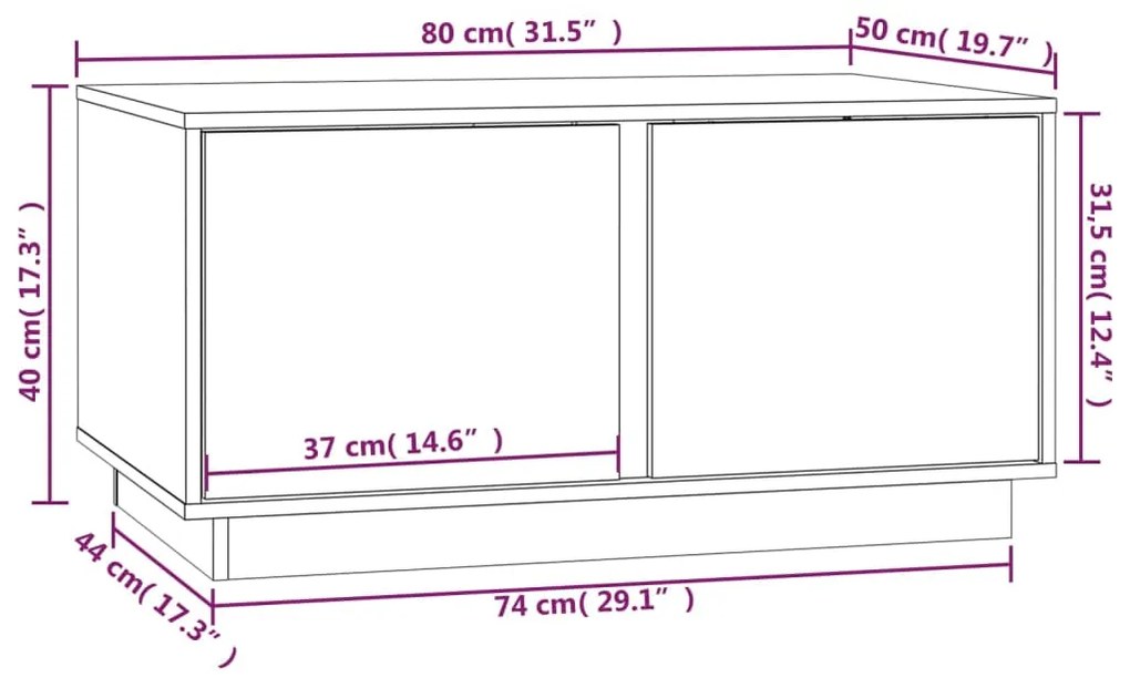 Τραπεζάκι Σαλονιού Καφέ Μελί 80x50x40 εκ. Μασίφ Ξύλο Πεύκου - Καφέ