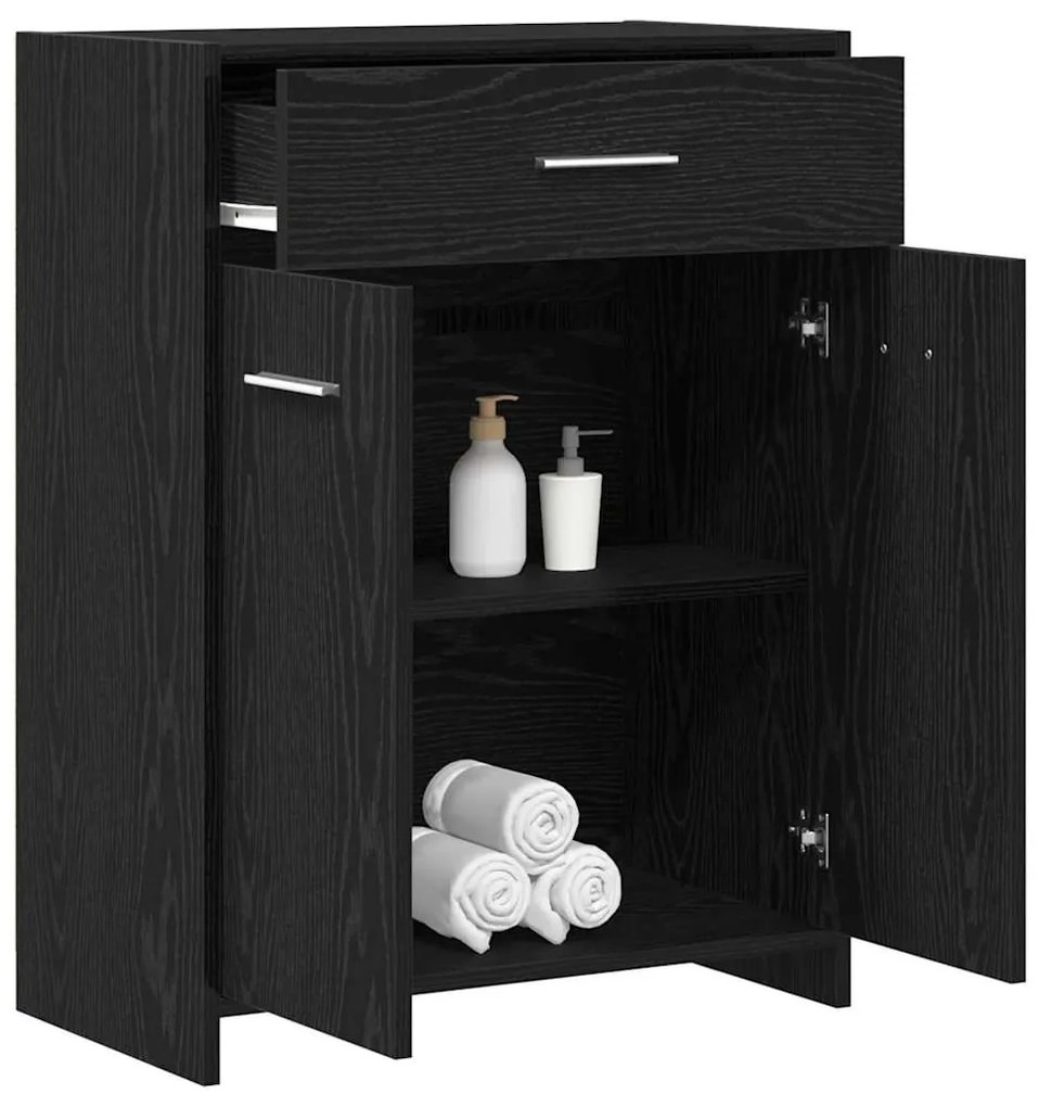 vidaXL Ντουλάπι Μπάνιου Μαύρη Οξυά 60 x 33 x 80 εκ. Μασίφ ξύλο δρυός