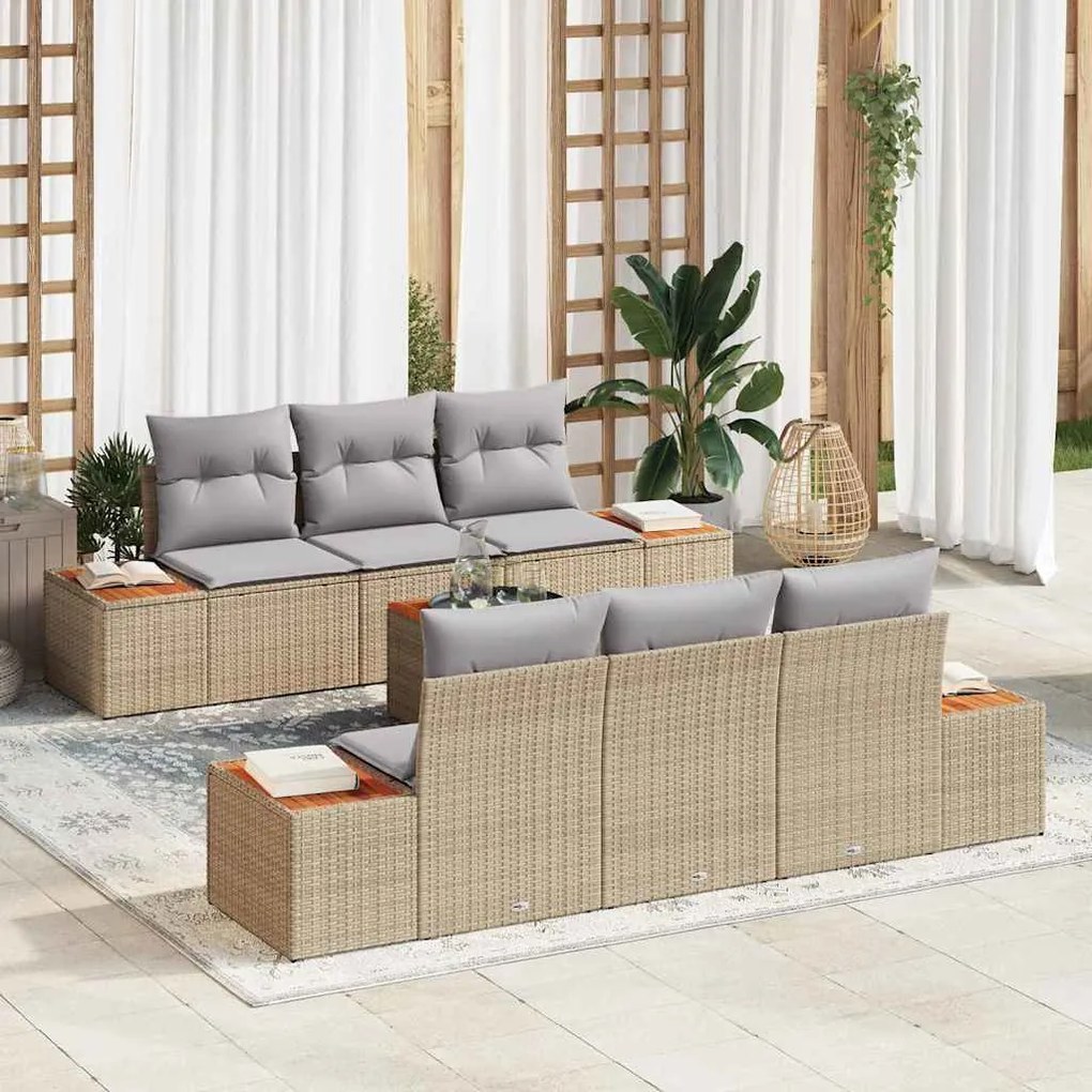 vidaXL Σετ Καναπέ Κήπου με μαξιλάρι 7 pcs Μπεζ Πολυ ράταν