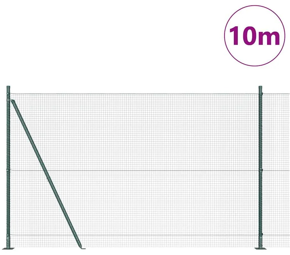 vidaXL Φράκτης με Στυλό Πράσινο 10 x 1,5 m